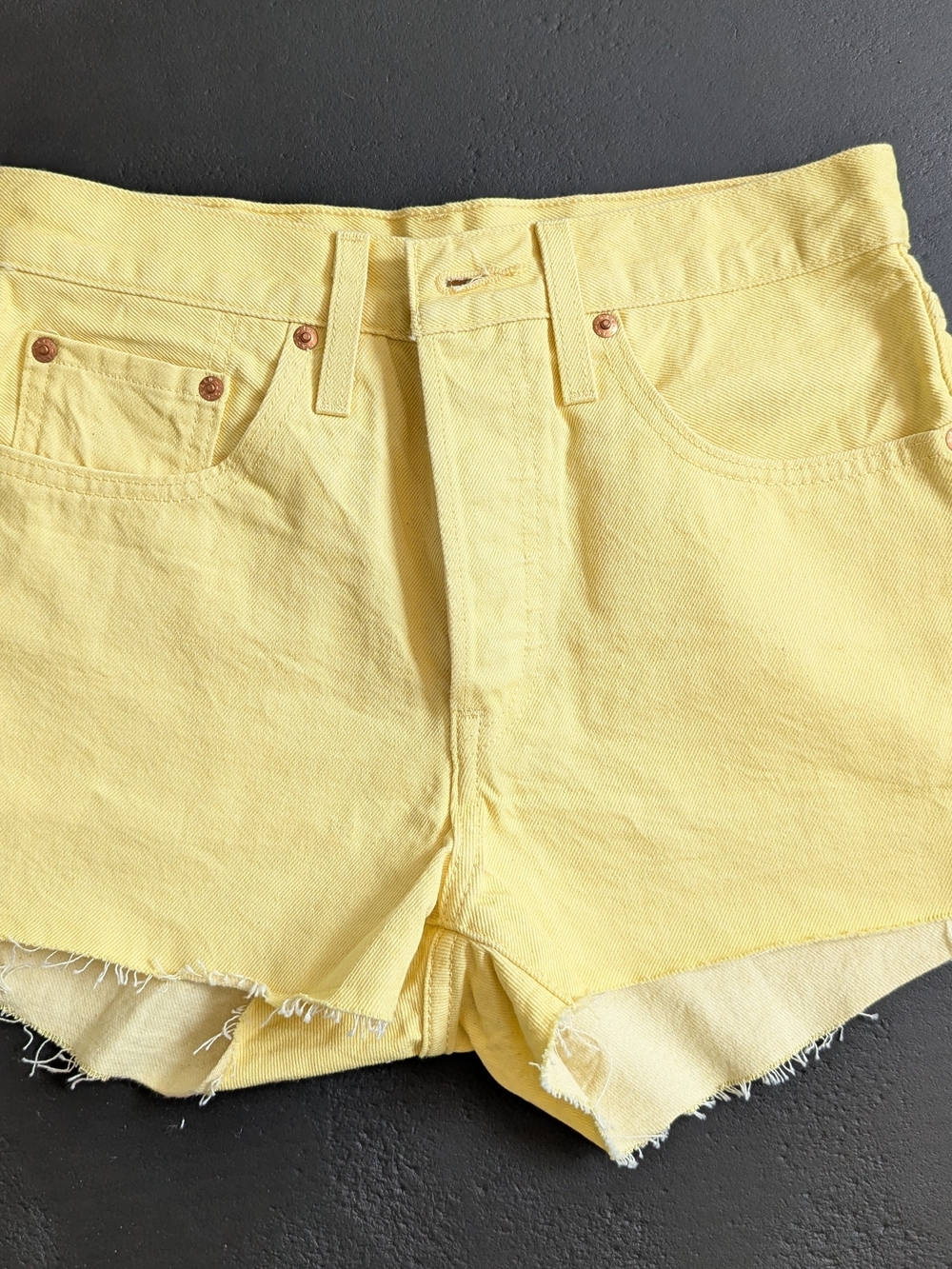 Levi’s Premium 501 Cutoff Denim Shorts W26 Lemon Yellow NWOT